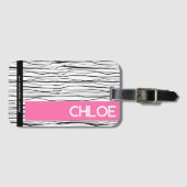 Gepersonaliseerde naam Roze & Zwart Modern Bagagel Bagagelabel (Voorkant (horizontaal))