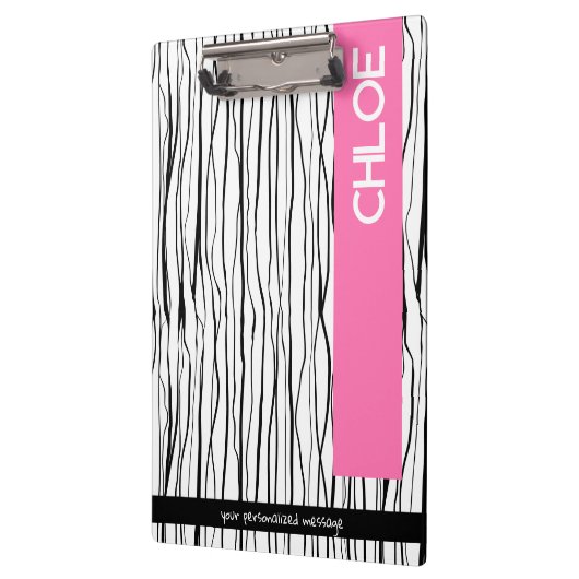 Gepersonaliseerde naam Roze & Zwart Modern Klembord (Links)