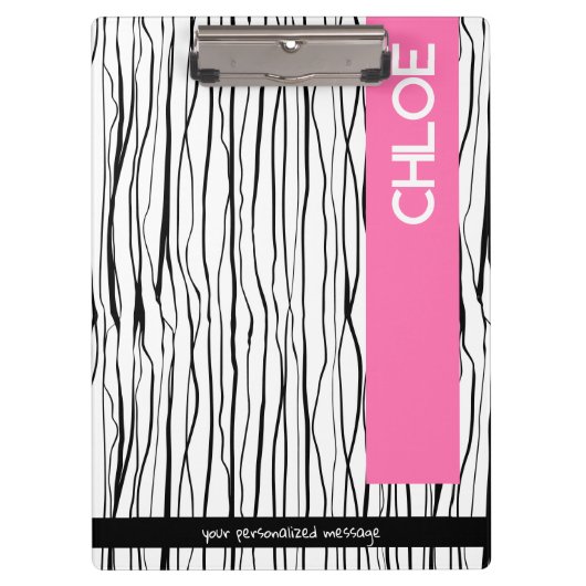 Gepersonaliseerde naam Roze & Zwart Modern Klembord (Voorkant)