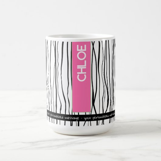 Gepersonaliseerde naam Roze & Zwart Modern Koffiemok (Center)