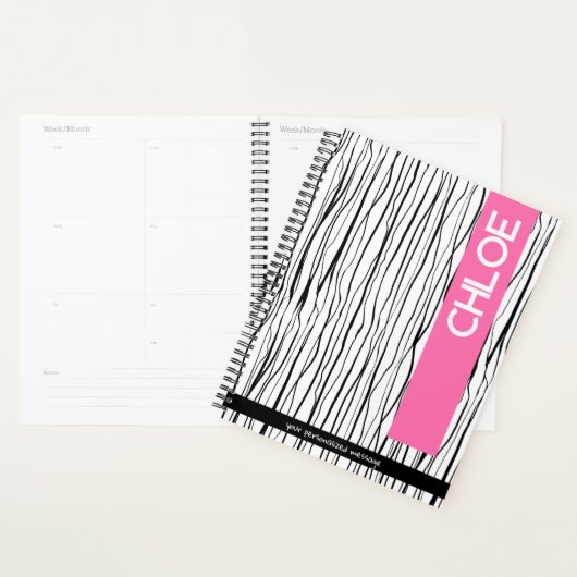 Gepersonaliseerde naam Roze & Zwart Modern Planner (Display)