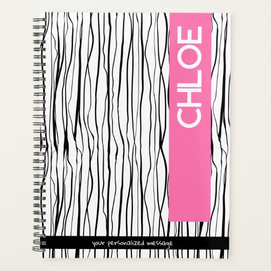 Gepersonaliseerde naam Roze & Zwart Modern Planner (Voorkant)