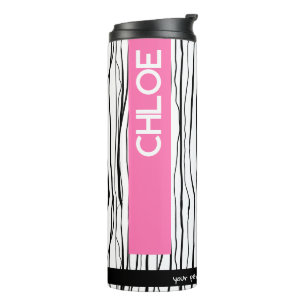 Gepersonaliseerde naam Roze & Zwart Modern Thermosbeker