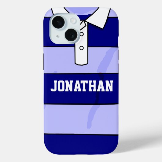 Gepersonaliseerde naam Rugby Jersey Blue Hoops Case-Mate iPhone Case (Achterkant)