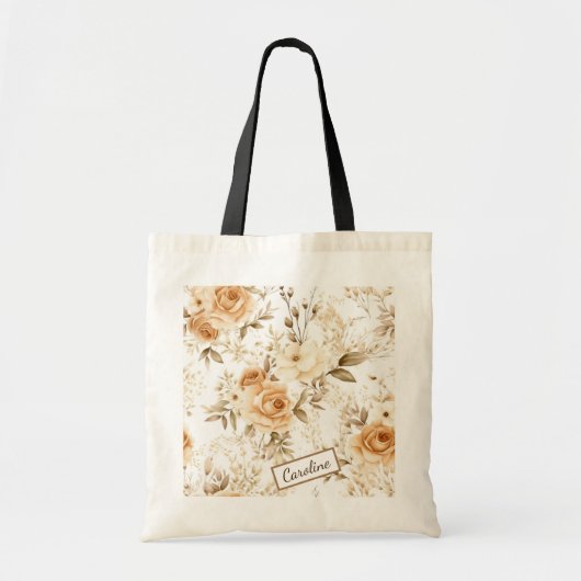 Gepersonaliseerde naam Rustic Boho Rozen Neutral Tote Bag (Voorkant)