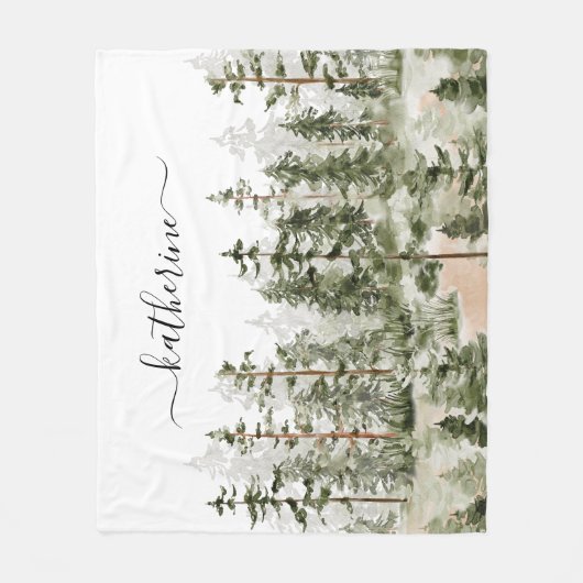 Gepersonaliseerde naam Rustic Green Pine Forest Pi Fleece Deken (Voorkant)