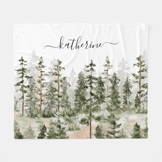 Gepersonaliseerde naam Rustic Green Pine Forest Pi Fleece Deken (Voorkant (Horizontaal))