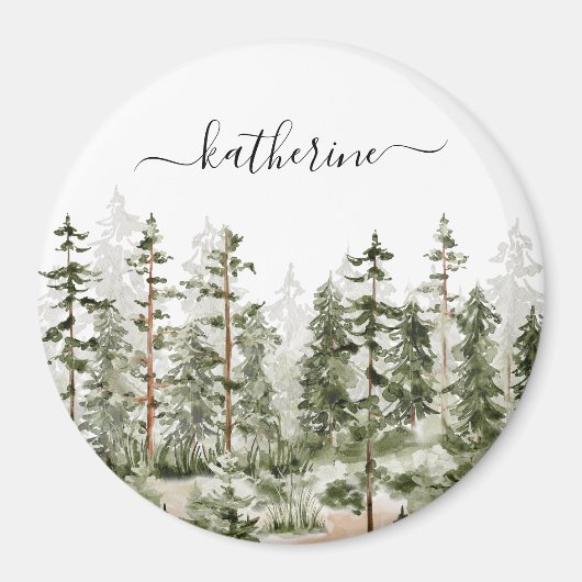 Gepersonaliseerde naam Rustic Green Pine Forest Pi Magneet (Voorkant)