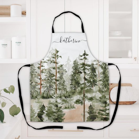 Gepersonaliseerde naam Rustic Green Pine Forest Pi Schort