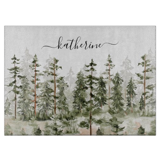 Gepersonaliseerde naam Rustic Green Pine Forest Pi Snijplank (Voorkant)
