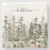 Gepersonaliseerde naam Rustic Green Pine Forest Pi Stenen Onderzetter (Voorkant)