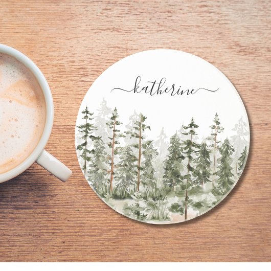 Gepersonaliseerde naam Rustic Green Pine Forest Pi Zandsteen Onderzetter