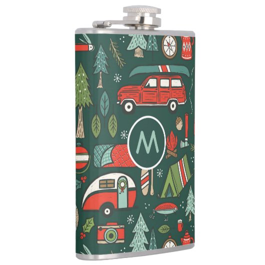 Gepersonaliseerde naam rustieke kerstcamping heupfles (Rechts)