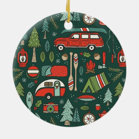 Gepersonaliseerde naam rustieke kerstcamping keramisch ornament (Achterkant)