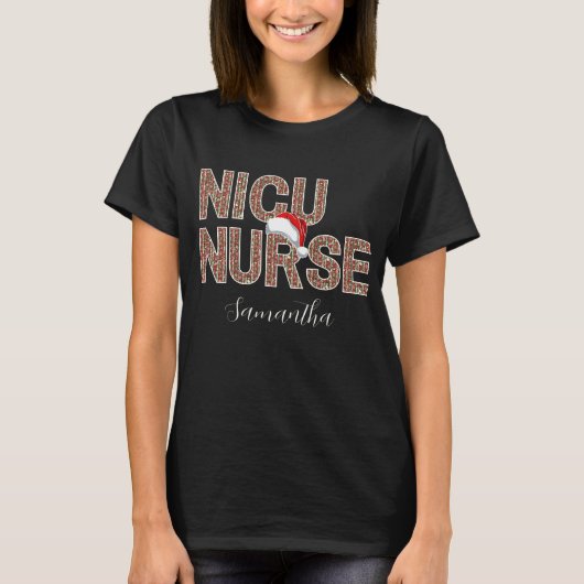Gepersonaliseerde naam Santa Hat NICU Nurse Christ T-shirt (Voorkant)