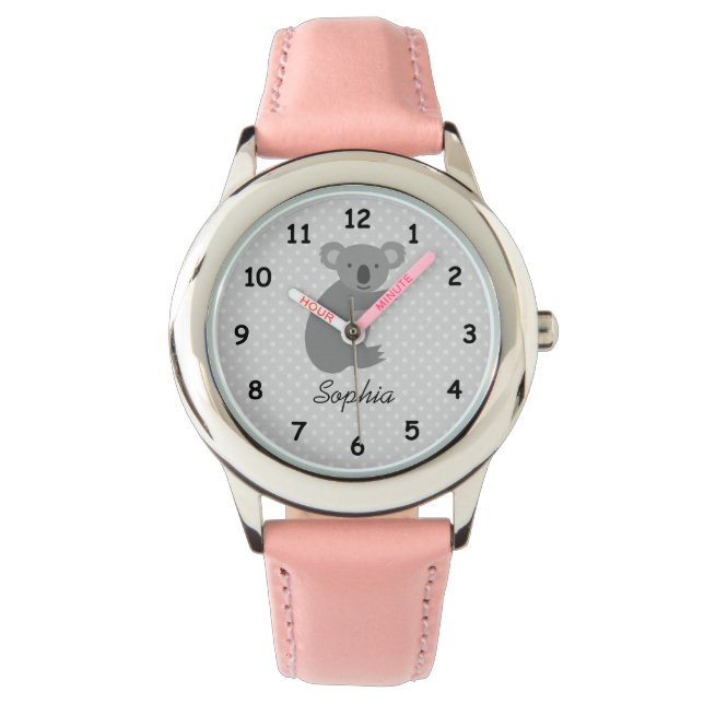 Gepersonaliseerde naam schattig koala beer roze me horloge (Voorkant)