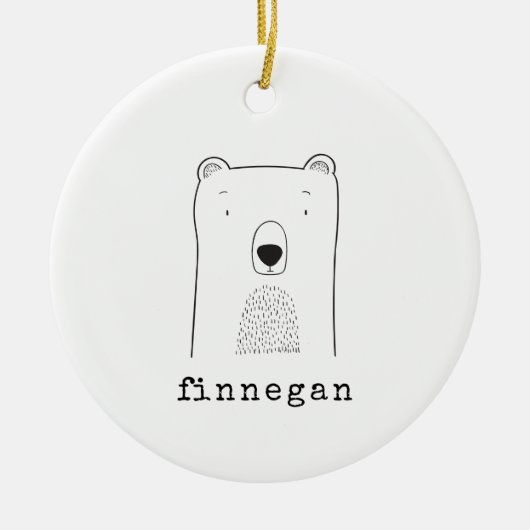 Gepersonaliseerde naam Schattige Beer Line Art Chr Keramisch Ornament (Voorkant)