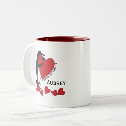 Gepersonaliseerde naam Schattige Funny Penguin en  Tweekleurige Koffiemok (Voorkant links)