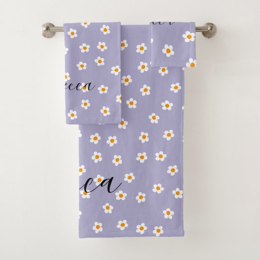 Gepersonaliseerde naam Schattige Modern Daisy Patt Bad Handdoek (Insitu)