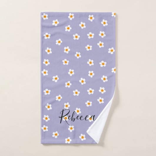 Gepersonaliseerde naam Schattige Modern Daisy Patt Bad Handdoek (Handdoek)