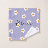 Gepersonaliseerde naam Schattige Modern Daisy Patt Bad Handdoek (Wasdoekje)