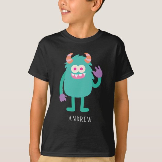 Gepersonaliseerde naam Schattige Monster Kinder T-shirt (Voorkant)