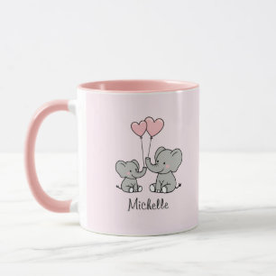 Gepersonaliseerde naam Schattige Olifant Mom & Bab Mok