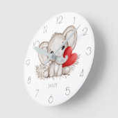 Gepersonaliseerde naam schattige olifant  ronde klok (Hoek)