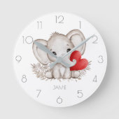 Gepersonaliseerde naam schattige olifant  ronde klok (Voorkant)