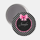 Gepersonaliseerde naam Schattige Pink Bow Magneet (Voorkant / Achterkant)