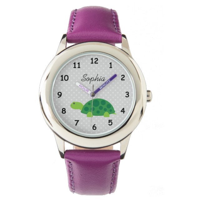 Gepersonaliseerde naam schattige schildpad roze me horloge (Voorkant)