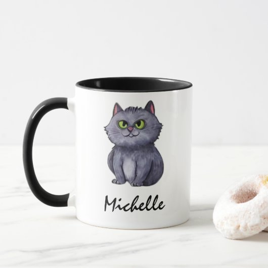 Gepersonaliseerde naam Schattige Spooky Cat Hallow Mok (Met donut)