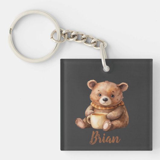 Gepersonaliseerde naam schattige teddybeer sleutelhanger (voorkant)