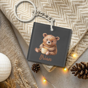 Gepersonaliseerde naam schattige teddybeer sleutelhanger