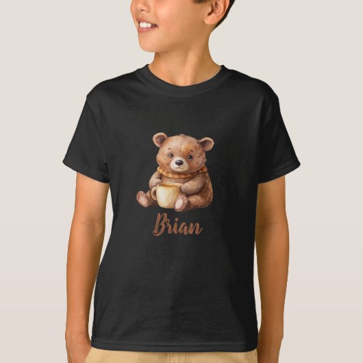 Gepersonaliseerde naam schattige teddybeer t-shirt (Voorkant)
