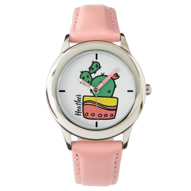 Gepersonaliseerde naam Schattigee Cactus Kinder Ho Horloge (Voorkant)