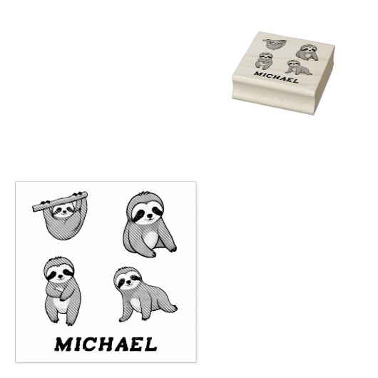 Gepersonaliseerde naam Schattigee Luiaard pack Rubberstempel (Gestempeld)