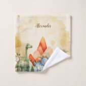 Gepersonaliseerde naam Schattigee Waterverf Dinosa Bad Handdoek (Wasdoekje)