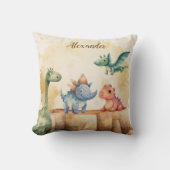Gepersonaliseerde naam Schattigee Waterverf Dinosa Kussen (Voorkant)