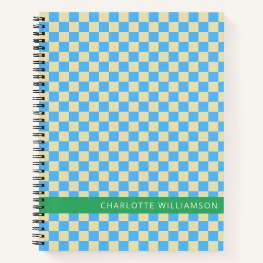 Gepersonaliseerde Naam School Retro Checkerboard B Notitieboek (Voorkant)