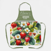 Gepersonaliseerde naam Schort, Boho Floral Aardbei Schort (Voorkant)