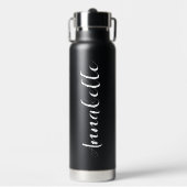 Gepersonaliseerde Naam Script Black Wedding Bruids Waterfles (Voorkant)