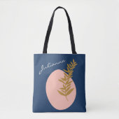 Gepersonaliseerde naam Script Blue Botanical Boho Tote Bag (Voorkant)