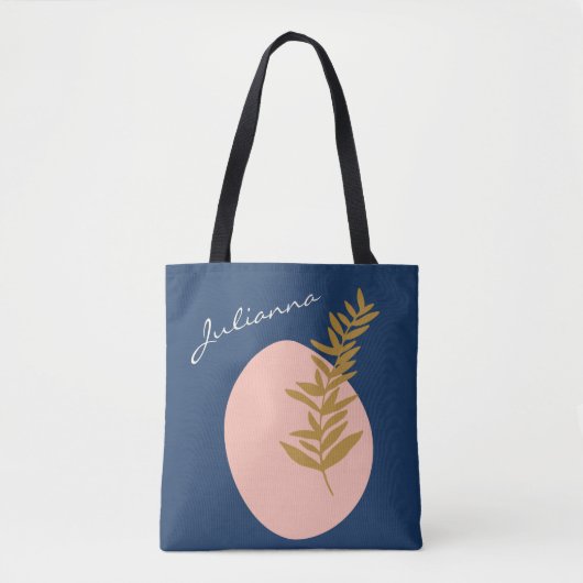 Gepersonaliseerde naam Script Blue Botanical Boho Tote Bag (Voorkant)