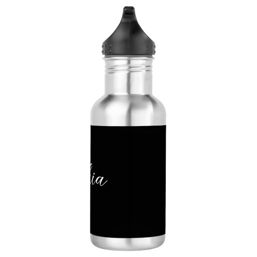 Gepersonaliseerde Naam Script Zwart Trouwwater Waterfles (Rechts)