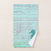 Gepersonaliseerde naam Seahorse Turquoise Wood Rus Bad Handdoek (Handdoek)