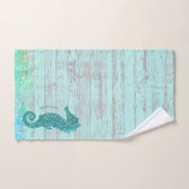 Gepersonaliseerde naam Seahorse Turquoise Wood Rus Bad Handdoek (Handdoek)