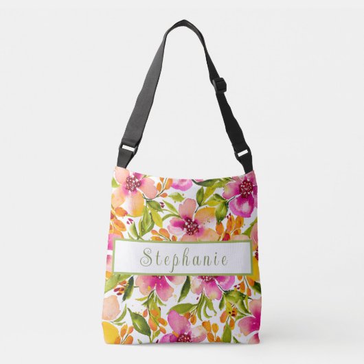 Gepersonaliseerde naam - Serena Waterverf Floral Crossbody Tas (Voorkant)