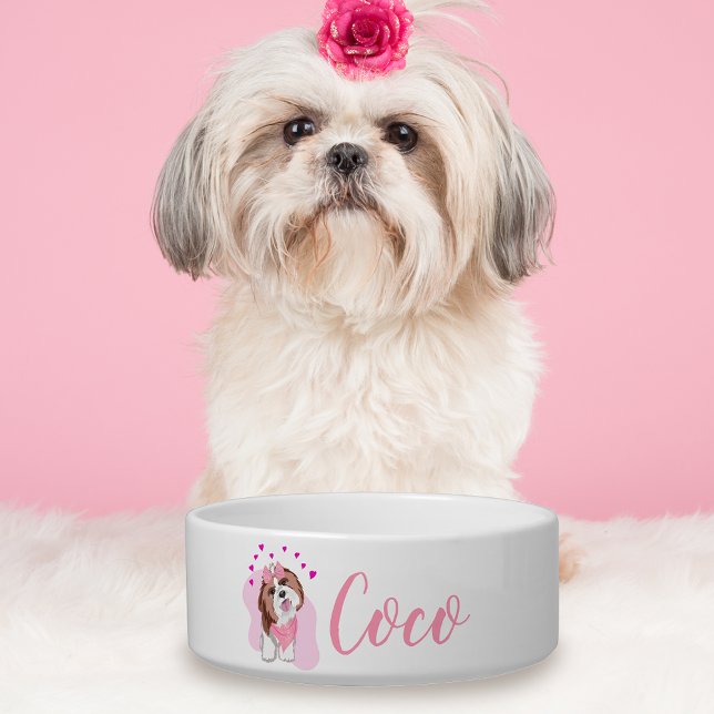 Gepersonaliseerde naam Shih-Tzu met harten Hond Voerbakje (Your dog will love the special treatment with a illustration to go with the name!)