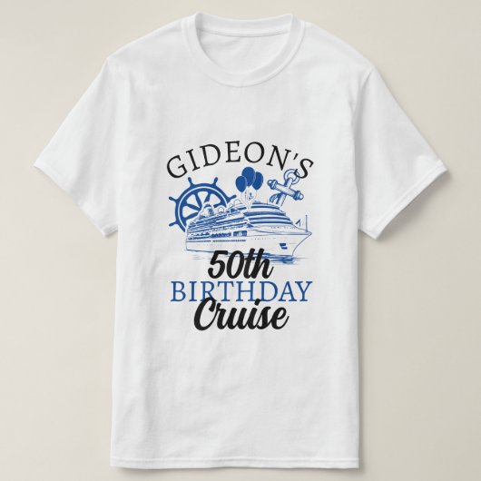 Gepersonaliseerde naam Ship Balloons Cruise Verjaa T-shirt (Design voorkant)